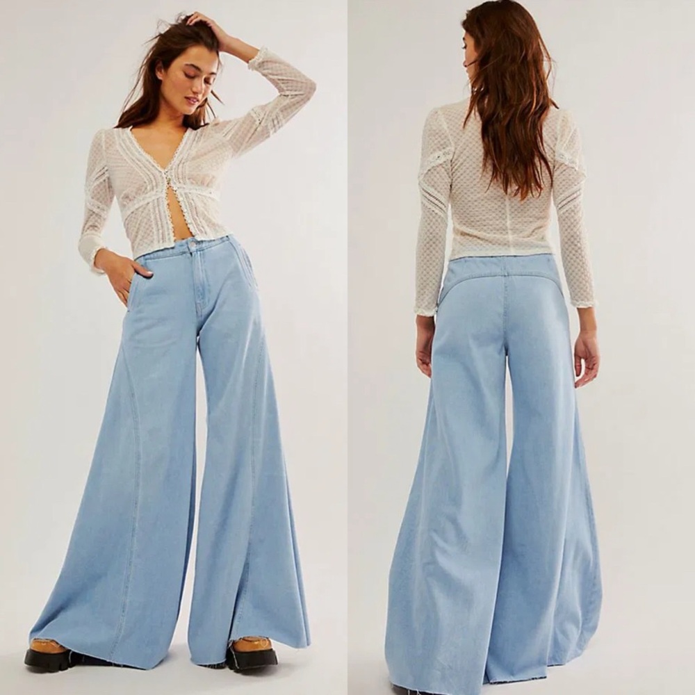 Free People Light Blue High-Rise Wide Leg Jeans